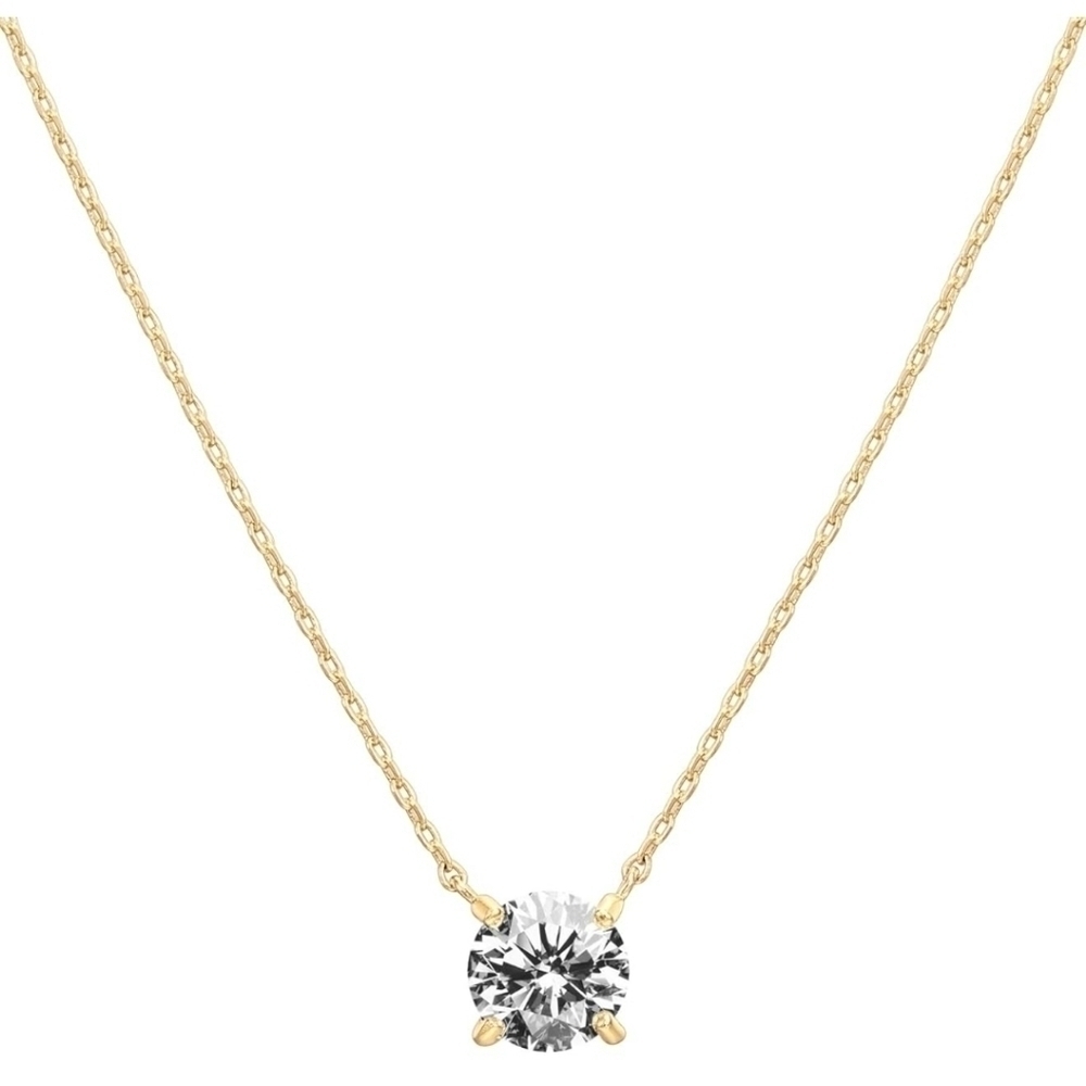 14k Yellow Gold Crystal Solitaire 1.5 Carat Dainty Choker Necklace